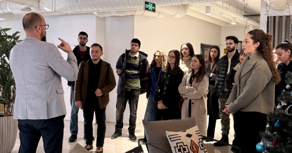 Astrit Leti welcoming students at TIve offices